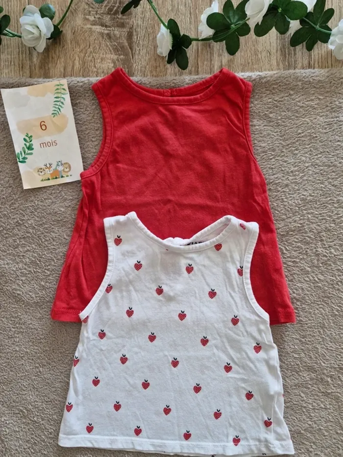 Lot 2 T-shirts manches courtes bébé fille 6 mois - en très bon état