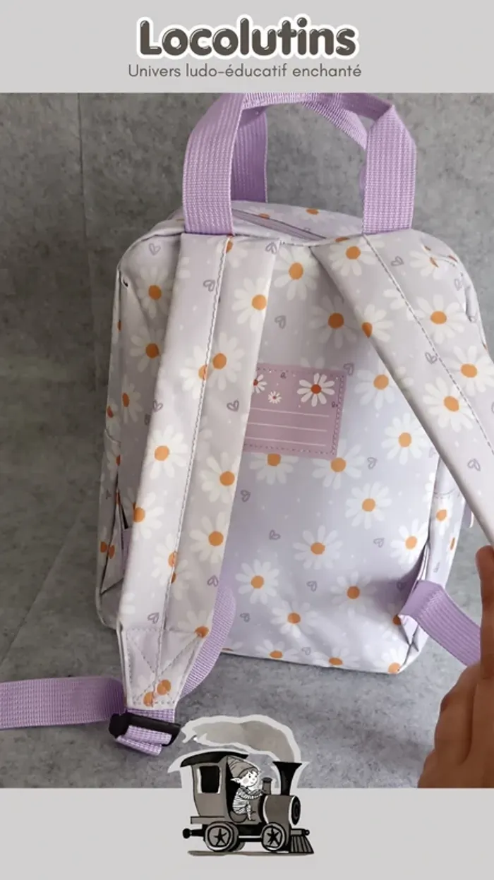 🚂 Sac à dos maternelle ▪ motif marguerites 26x20x12 cm - photo numéro 3