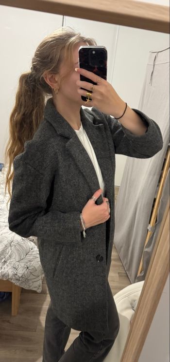 Manteau long gris foncé élégant kiabi taille XS – coupe droite chic hiver automne