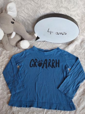 Tee shirt chemise manches longues Garçon 4 ans Ours Groarrh Kiabi