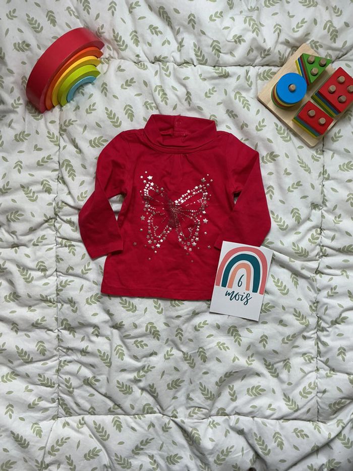 sous pull col roulé rose/rouge kimbaloo 6 mois