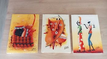 Lot cadres toile colorés + miroir soleil