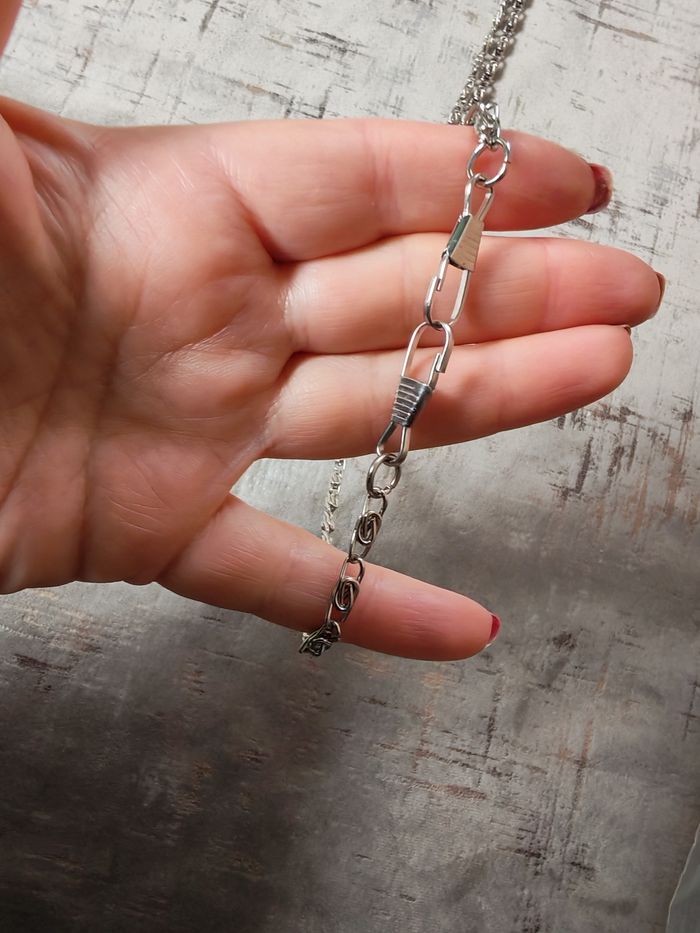 Chaîne longue sautoir argenté maille de fer - photo numéro 5