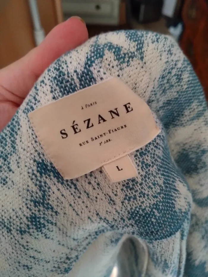 Ensemble Sézane "Will" T40 – Blazer oversize & short jacquard bleu/blanc en coton - photo numéro 11