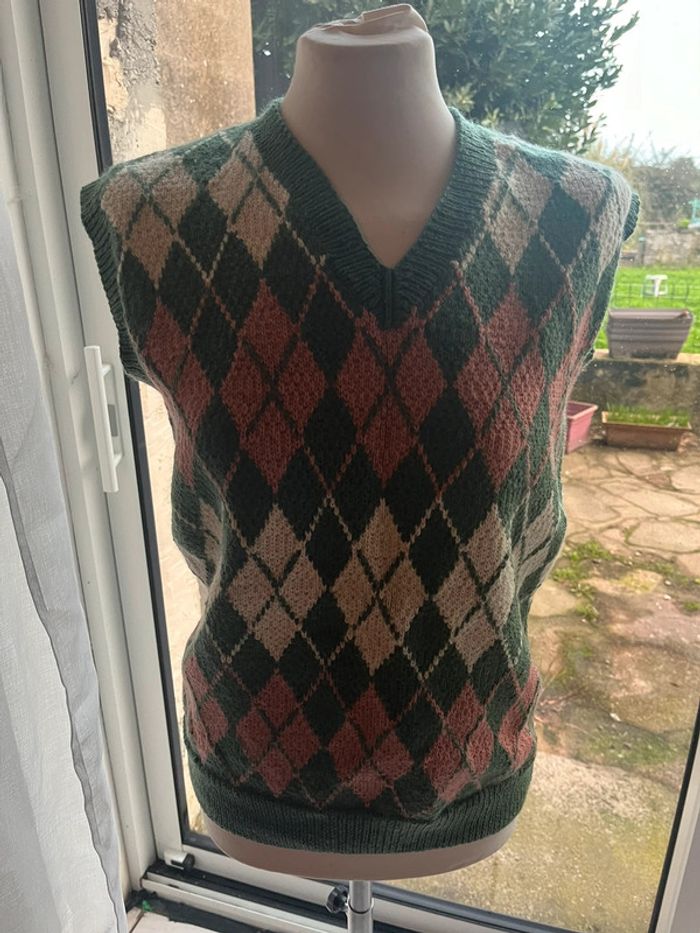 Pull sans manches tricot main 38