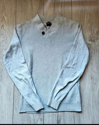 Pull homme BRICE gris clair – col châle boutonné – taille S – style chic casual en maille fine