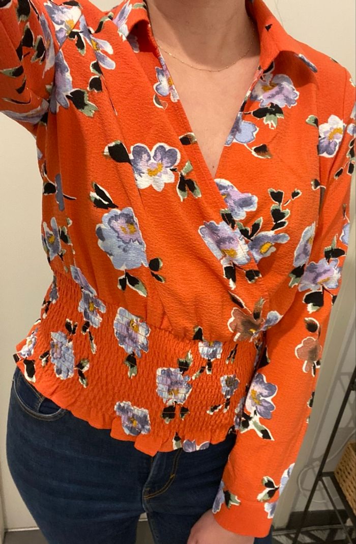 Blouse orange fleurie - photo numéro 2