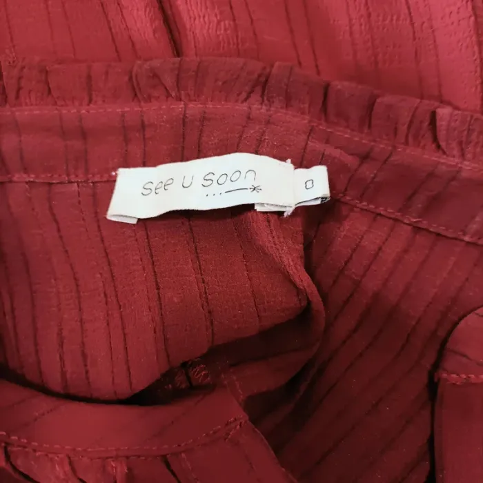 Robe courte à volant bordeaux haut plissée See U Soon manches longues col tunisien taille 36 A1084 - photo numéro 10