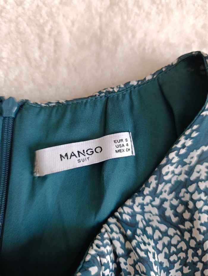 Robe d'été longue Mango S bleu vert motif petites fleurs blanches taille élastique - photo numéro 10