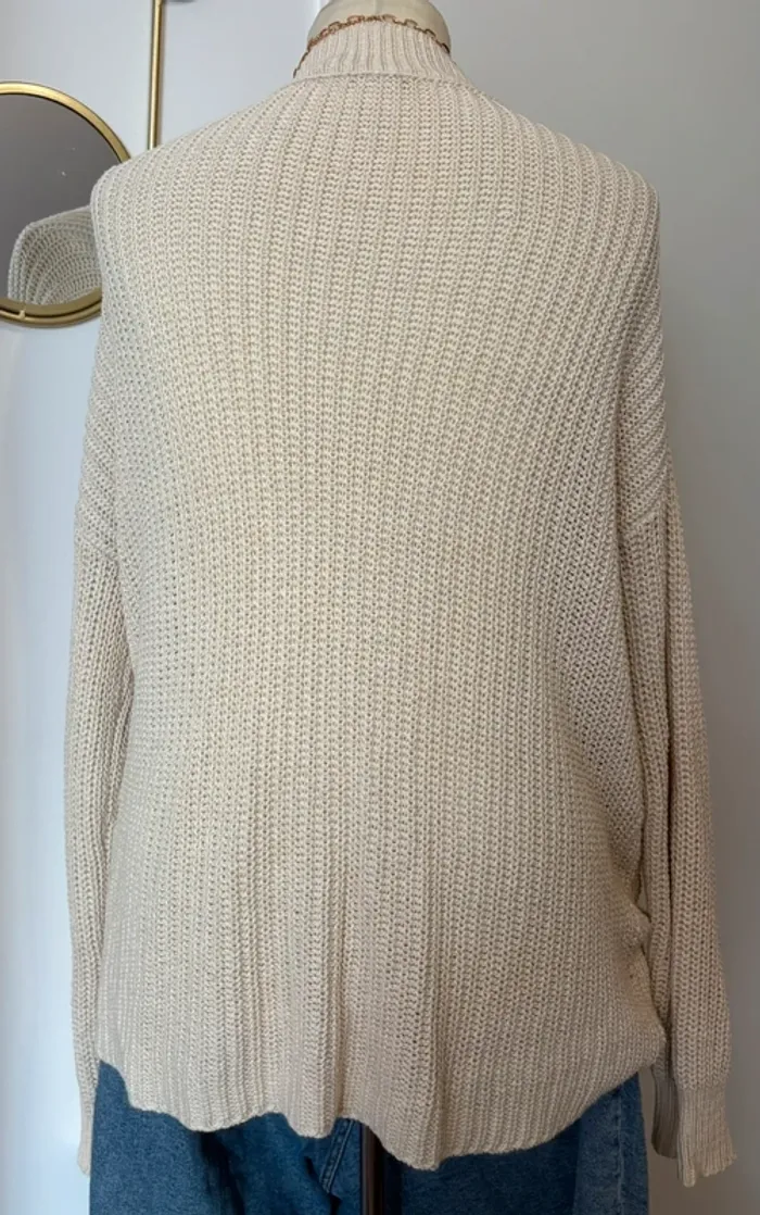 Pull maxi oversize décolleté V 100% coton tricot Zara Knit taille L - photo numéro 3