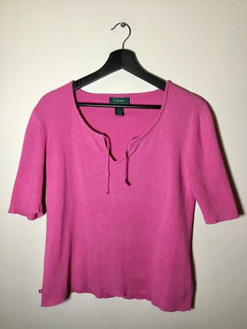 Pull femme rose Lauren Ralph Lauren manches courtes taille L 065