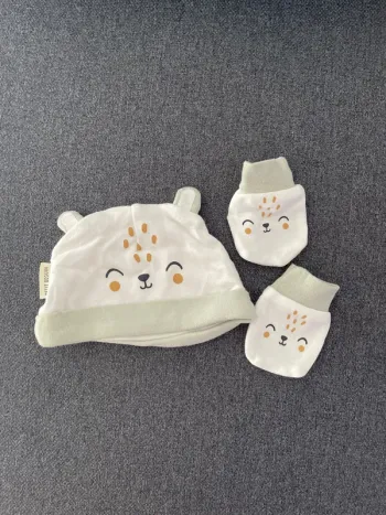 Kit naissance maternité  - Bonnet et gants - petit béguin