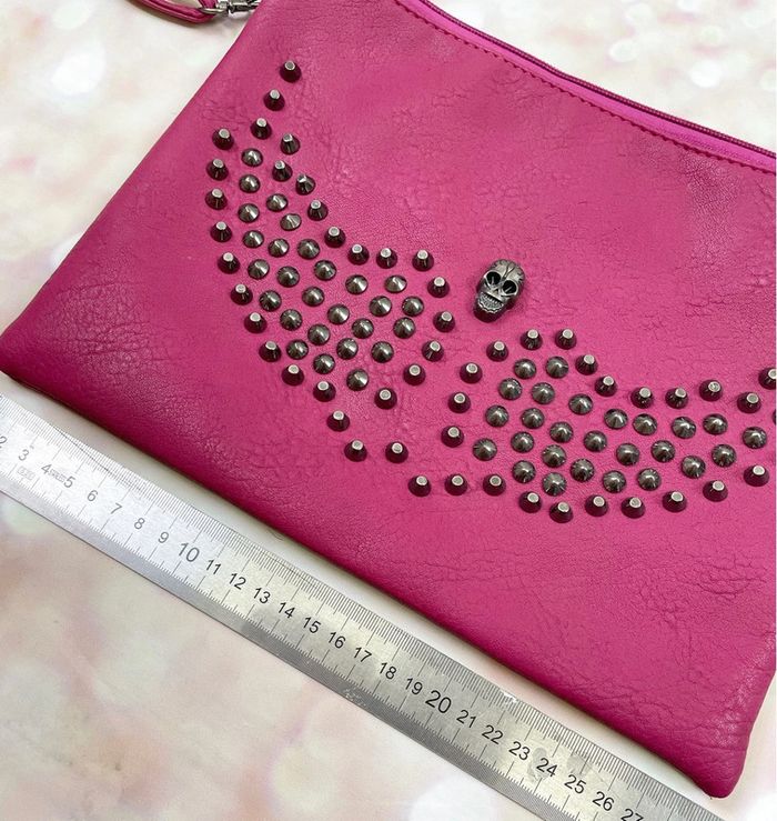 Pochette sac à main fushia à clous - photo numéro 4