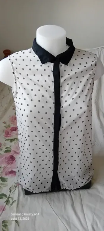Blouse légère sans manches à pois avec boutons noir et blanc femme 38 k.woman