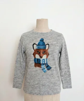 T-shirt Manches Longues Gris Motif Renard Hiver - Kiabi - 4 Ans