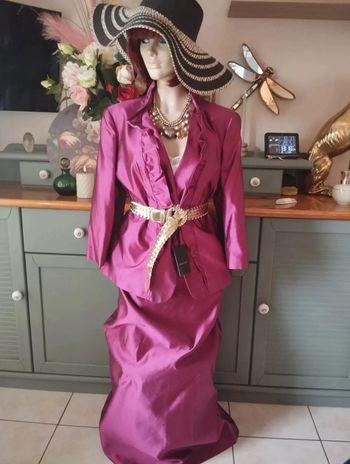 🌹 Ensemble Veste & Jupe Magenta Pure Soie Sintesis T50/52🌹