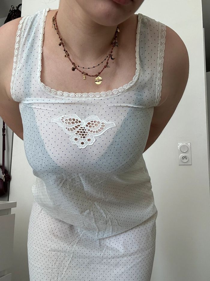 Robe de chambre blanche brodée – Carole Hochman – Taille S/M Légère | Élégante |