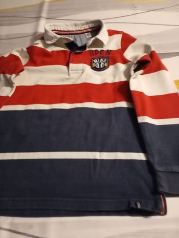 Polo garçon  a grande manche rayé blanc, bleu , Rouge 