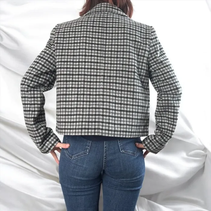 Manteau court laine à carreaux noir/gris - photo numéro 2