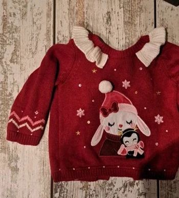 Pull  de noel petite fille et pingouin à boutons sergent major