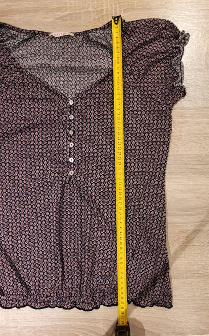 Blouse manches courtes noire rose et blanche à motifs Camaïeu Taille 1 ou 34 - photo numéro 9