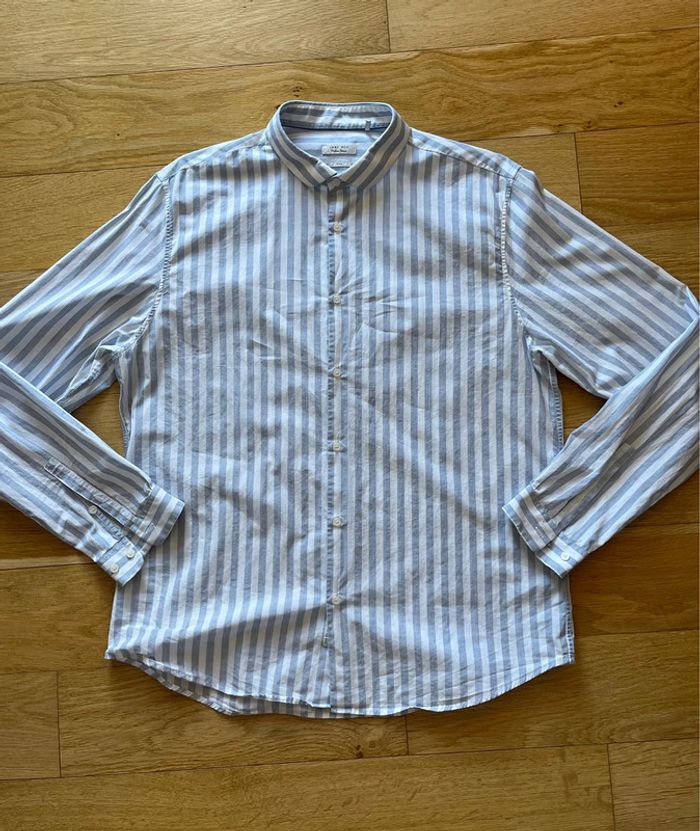👔 Chemise homme classique blanche rayée bleu Ikks – Taille XL coupe slim coton – Très bon état