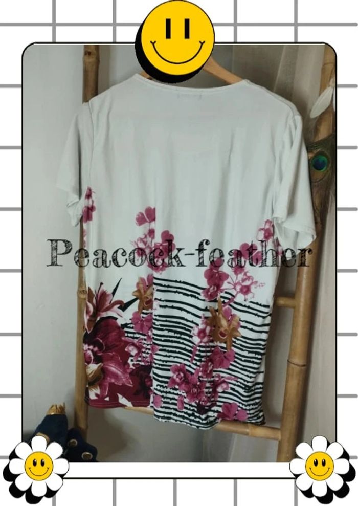 T-shirt blanc fleuri rose xxl /xxxl - photo numéro 6