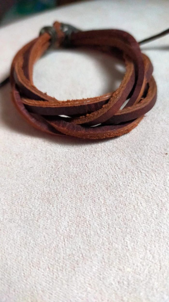 Bracelet cuir lanières croisées – Marron brut - photo numéro 2