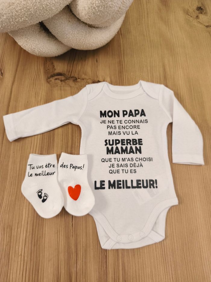 Ensemble Annonce Grossesse  Body Message & Chaussettes – Surprise Futur Papa - photo numéro 4