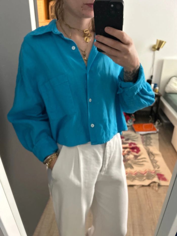 Chemise bleu lin Zara taille s