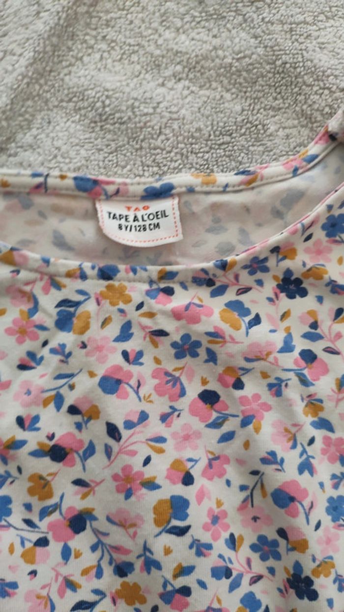 Robe à fleurs tape à l'oeil 8 ans blanc rose bleu - photo numéro 2