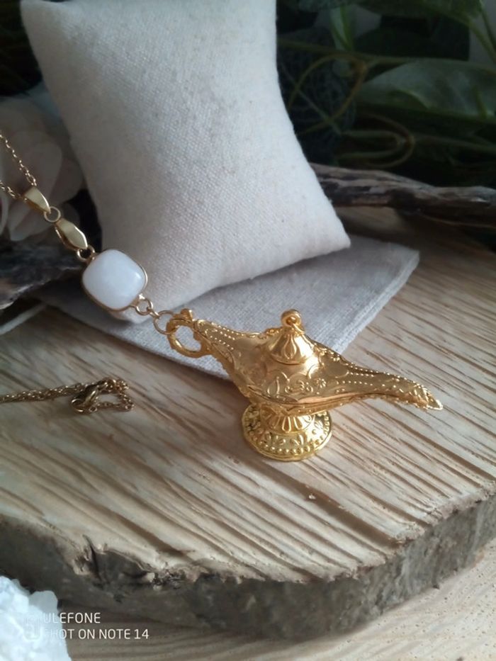 Collier lampe génie magique et pierre de jade - photo numéro 2