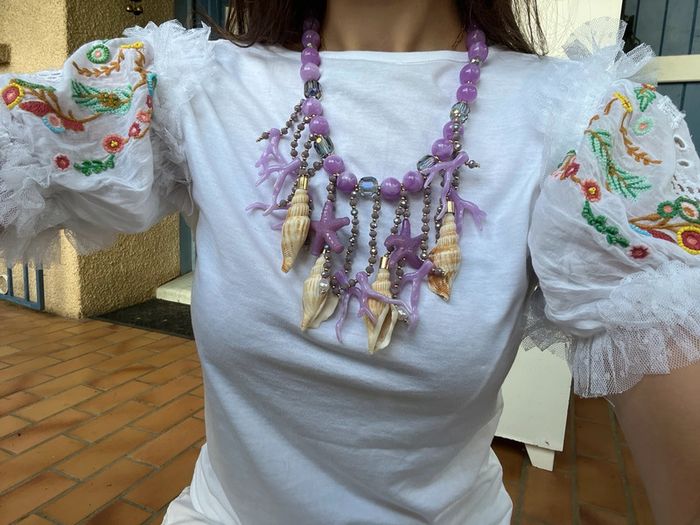 Collier verre bohème champêtre hippie coquillage Ibiza Summer handmade