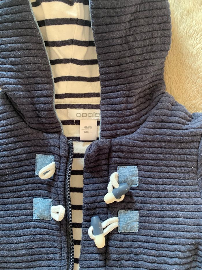Pull marin bleu marine à capuche OBAIBI 6 mois - photo numéro 2