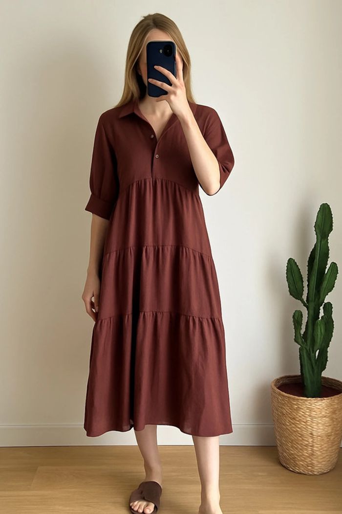 Robe mi-longue ample marron Zara taille XS oversize