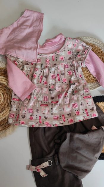 Ensemble bébé fille tee shirt manches longues col roulé sous pull avec pantalon jogging