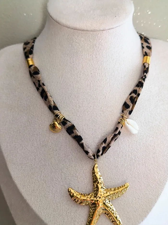 Collier motif léopard avec étoile de mer dorée - photo numéro 6