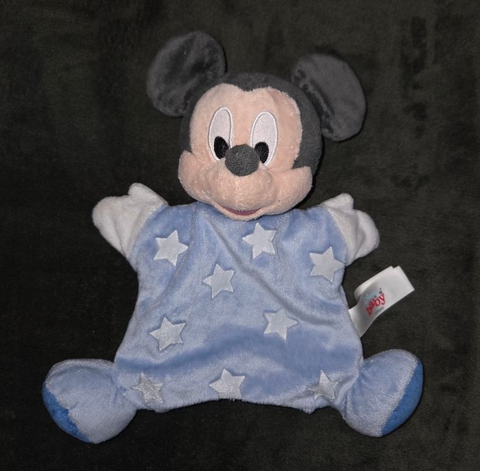 Doudou marionnette Mickey bleu avec étoiles luminescentes- Disney