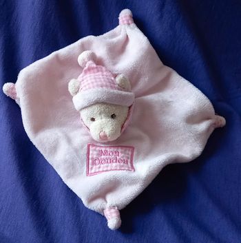 Doudou ours carré plat rose- Mon doudou CP