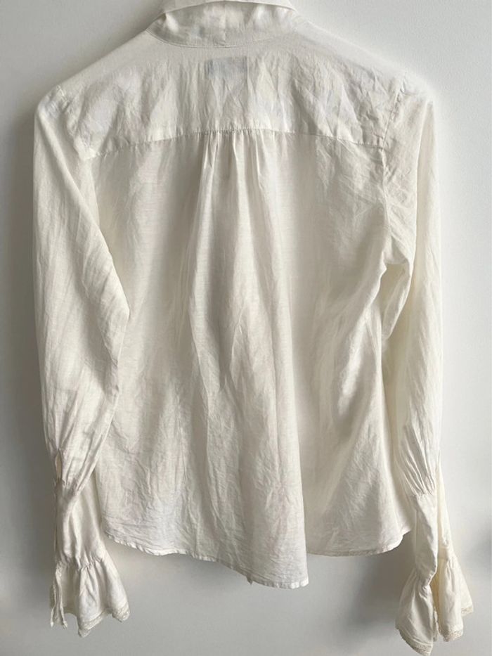 Magnifique chemise/blouse lavallière avec manches froufrous et dentelle en 70% coton 30% soie - photo numéro 2