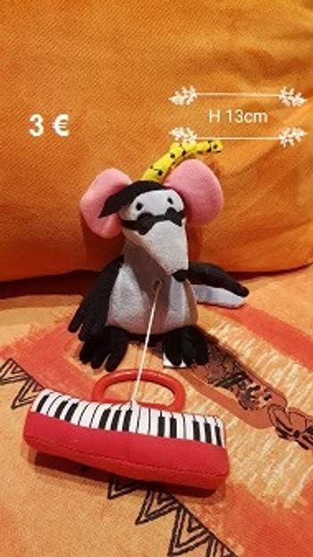 Peluche Souris Piano H 13cm