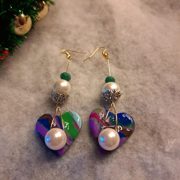 Boucles d'oreilles pendante avec pâte polymere multicolore - photo numéro 6