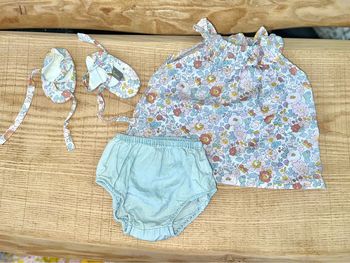 Ensemble Jacadi 6 mois créatrice liberty betsy été bandeau chausson blouse bloomer fille