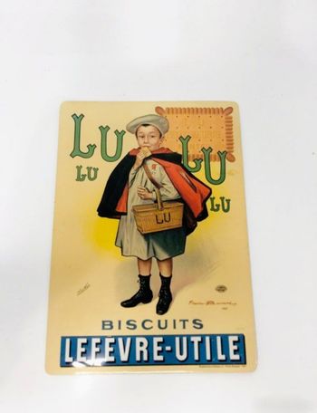 Carte postale métallique biscuits LU Lefèvre-Utile 