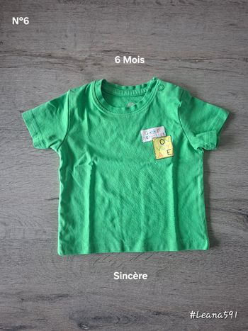 🌷N°6🌷Tee-shirt Courtes Manches - Sincère - 6 Mois🌷