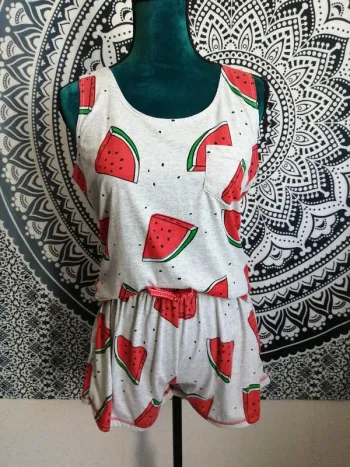 Ensemble de pyjama débardeur et short gris à motifs pastèque / little with you / (S-M)