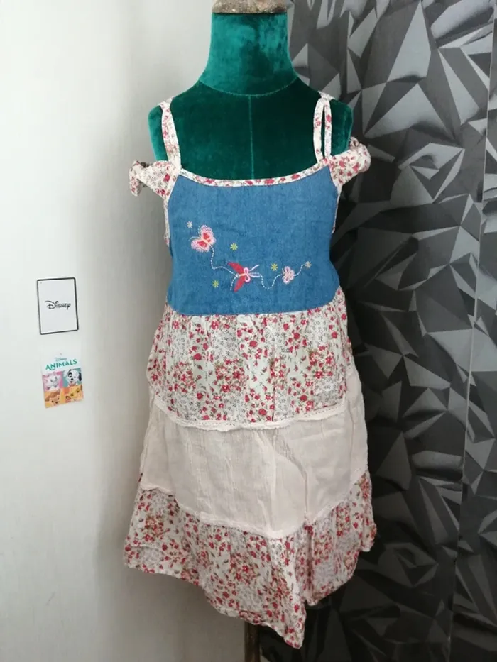 Robe à volant épaules dénudées motifs fleuris avec plusieurs matières / xinxin / (10ans) - photo numéro 3