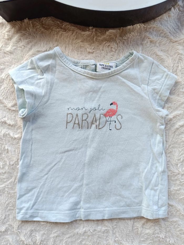 Ensemble (tee shirt manches courtes+legging) Fille 3 mois Mon joli paradis flamand rose - photo numéro 3