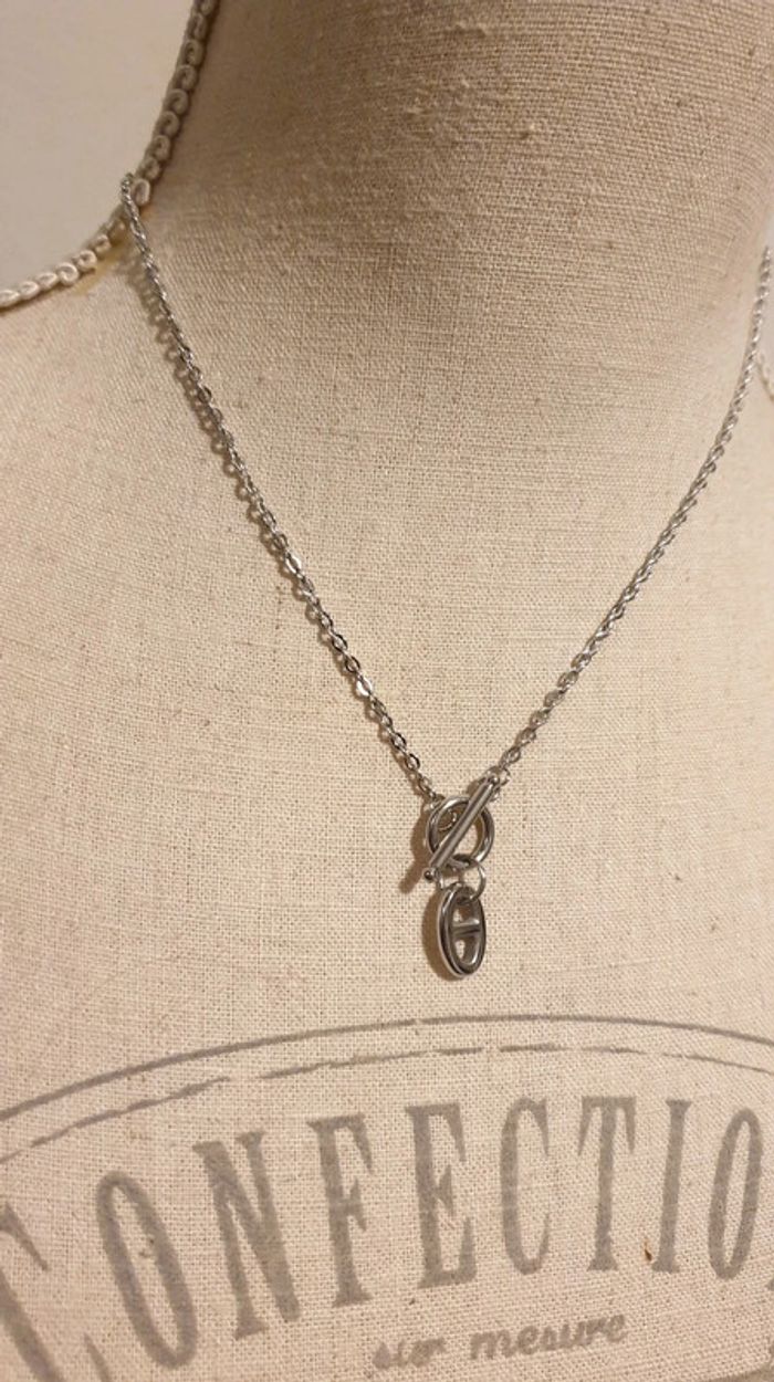 Collier cercle tige maillon farandole acier inoxydable argent