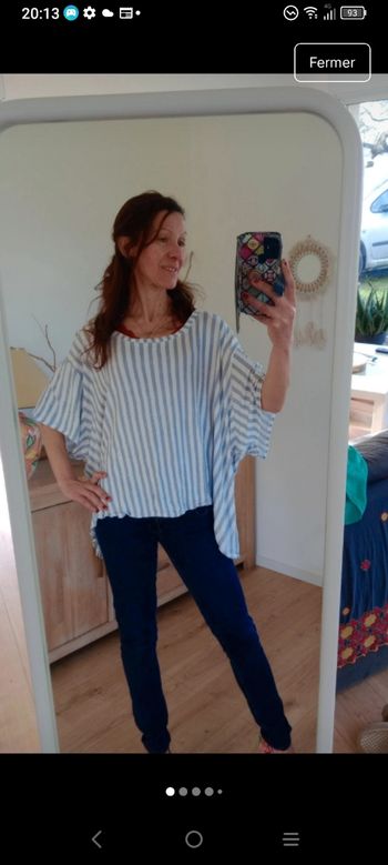 Top femme 3xl rayé bleu blanc coup oversize c79